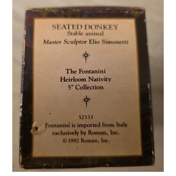 Fontanini Roman THE DONKEY 5" Nativity Figurine Box & Card - Picture 3 of 5